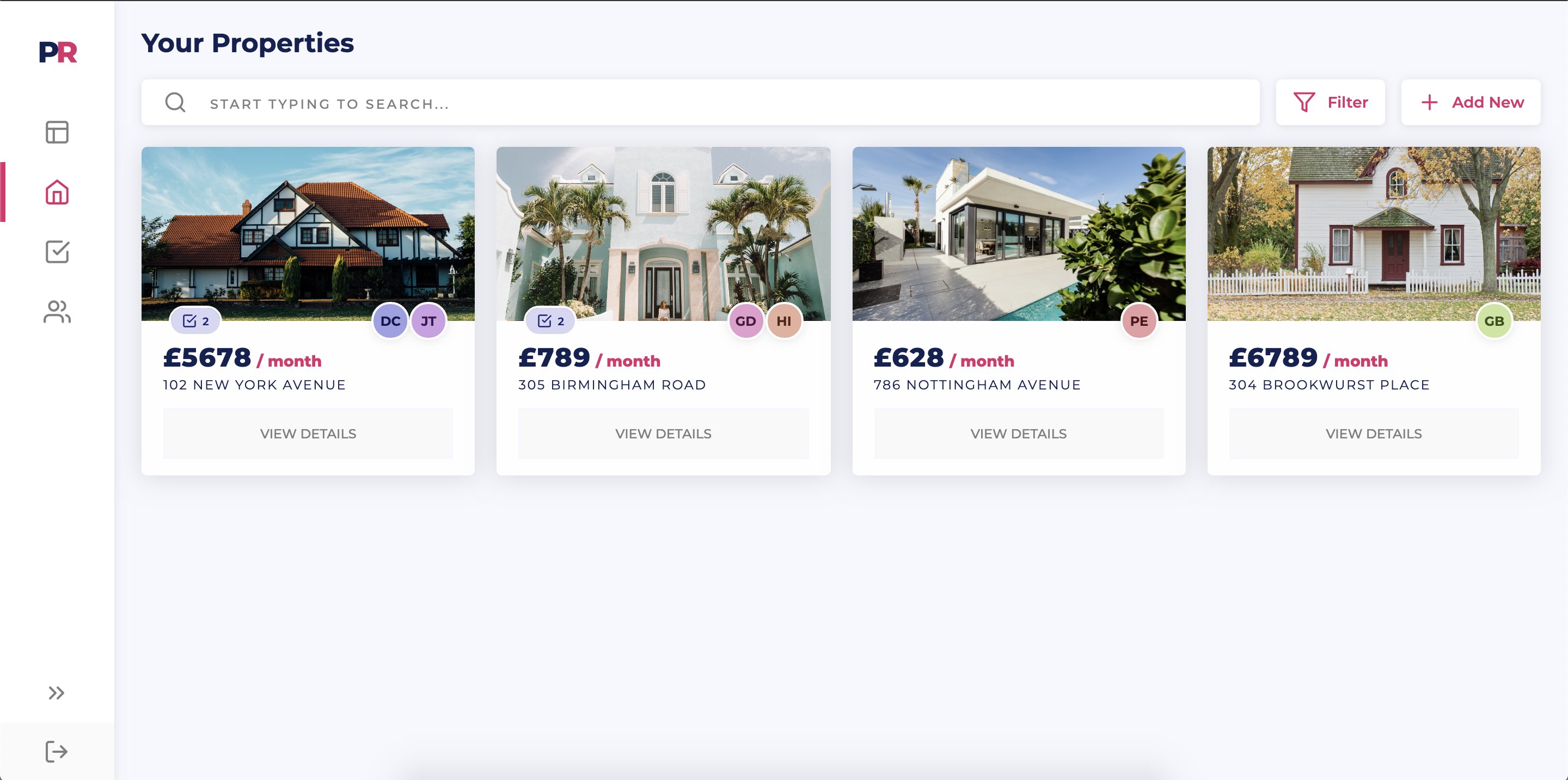 Properties page on the PropertyRight web app.